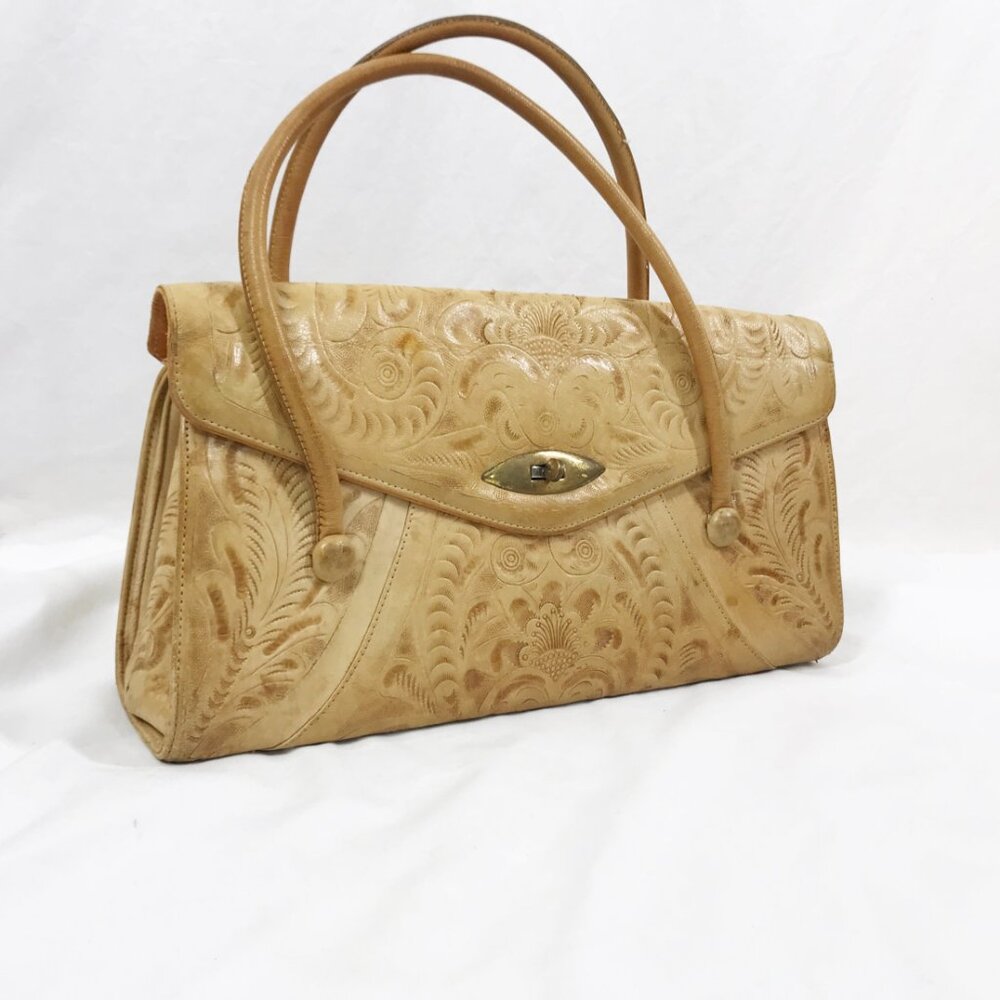 Vintage Purse Mexican Tooled Leather Western Handbag AS IS - Picture 2 of 8